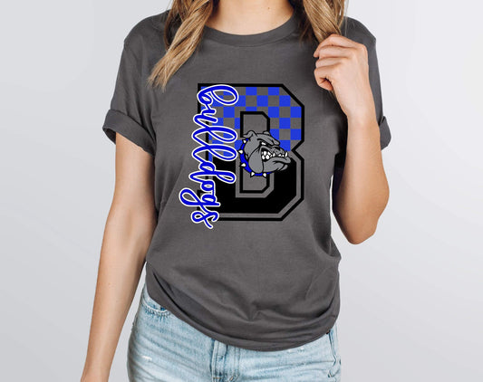 Bulldogs B Blue Checkered Graphic Tee