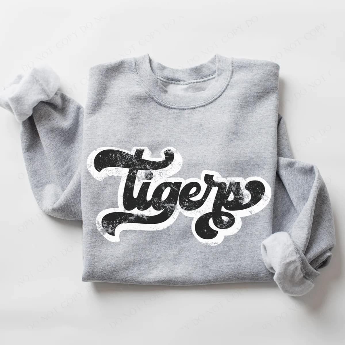 Tigers Vintage Black & White Retro Shadow Distressed DTF Transfer