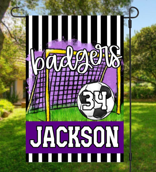 Purple Soccer Garden Flag