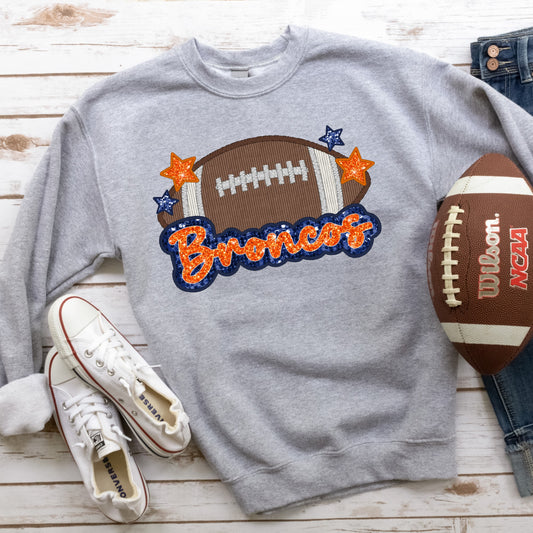 Broncos Football Faux Applique and Glitter Graphic Tee