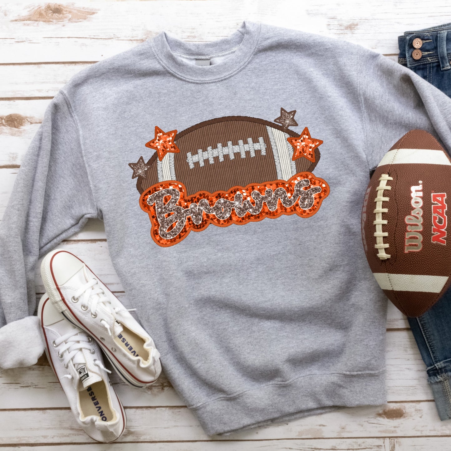 Browns Football Faux Applique and Glitter Graphic Tee