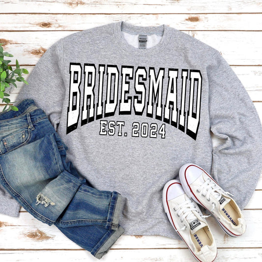 Bridesmaid Est. 2024 Varsity Wedding Party DTF Transfer