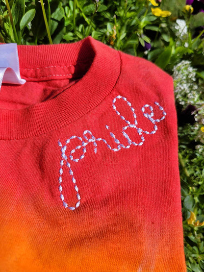 Pride Bean Stitch Embroidery Neckline Rainbow Tie Dye T-Shirt