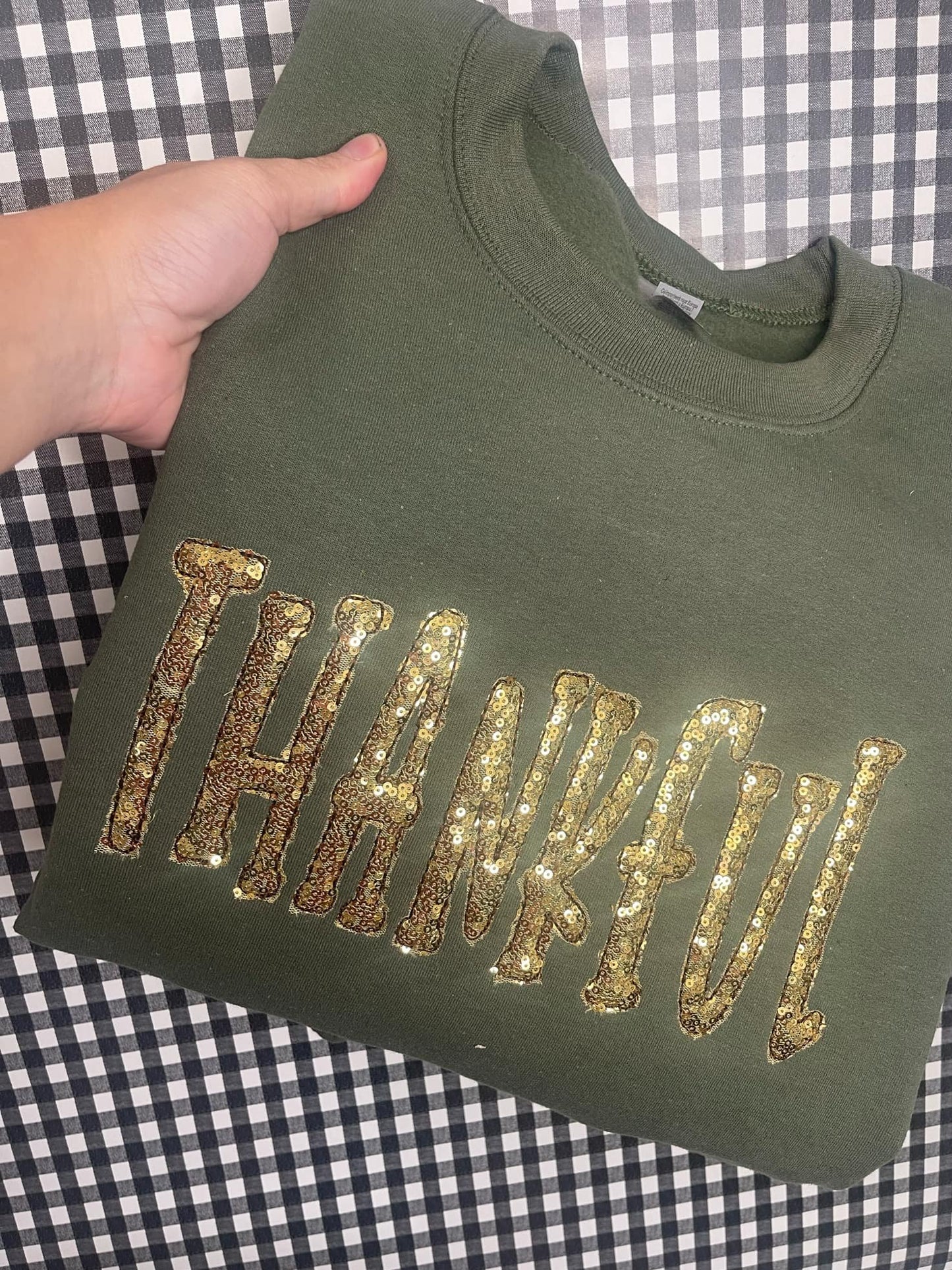 Thankful Gold Sequins Applique Sweatshirt