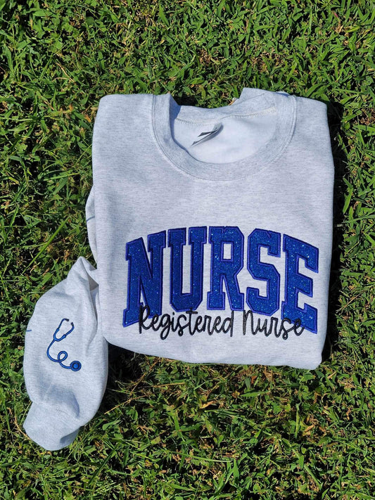 Glitter Varsity Applique with September Script Font and Icon on Sleeve Embroidered CC Short Sleeve or Sweatshirt