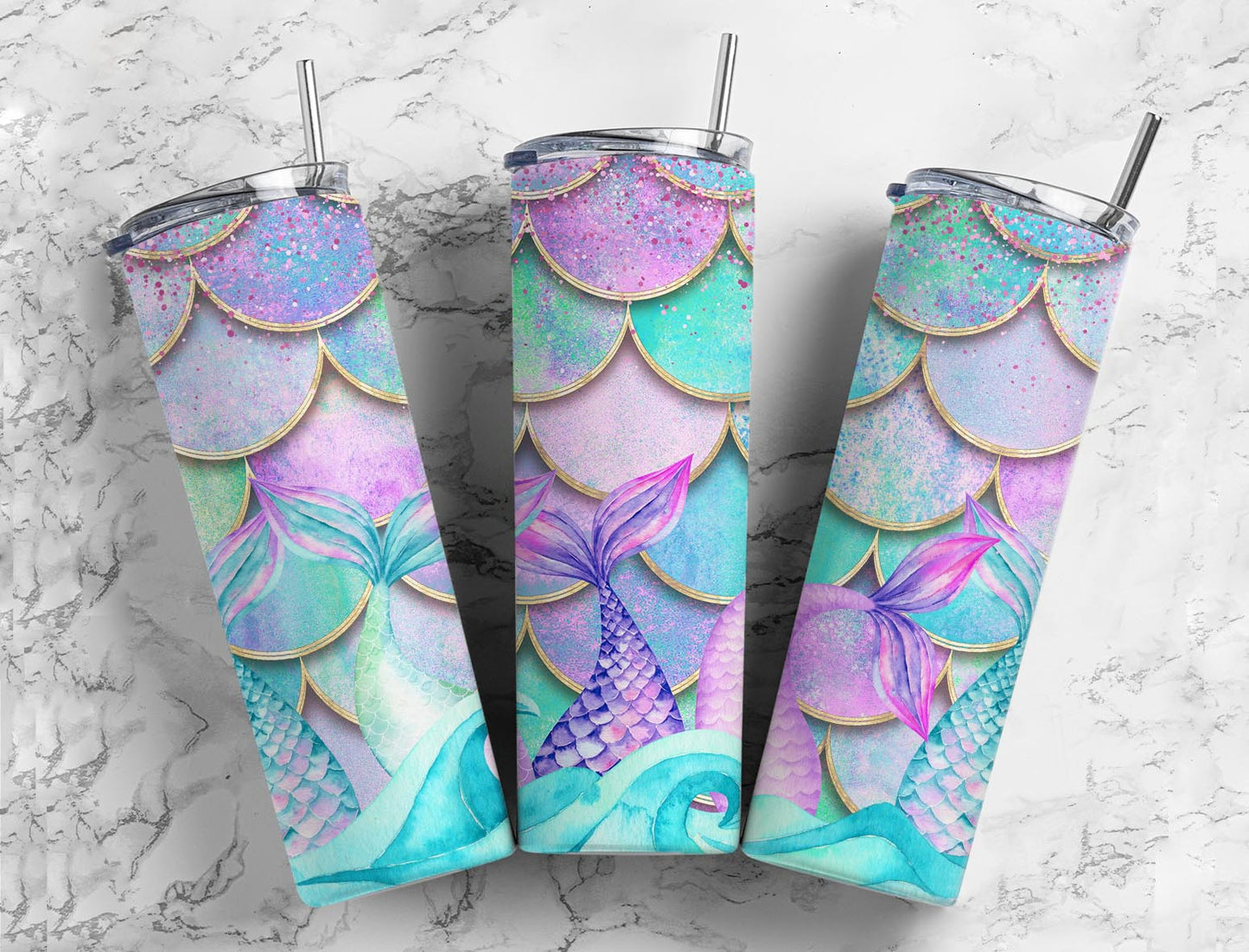 Mermaid Tails Completed 20oz Skinny Tumbler