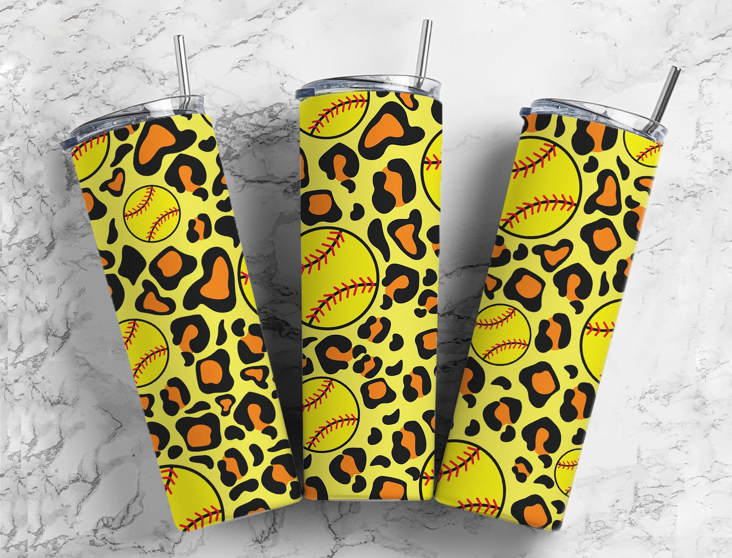 Leopard Softball Ball Completed 20oz Skinny Tumbler