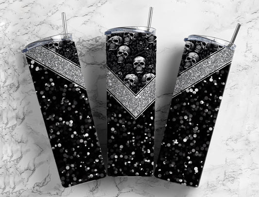 Faux Glitter and Skulls Completed 20oz Skinny Tumbler