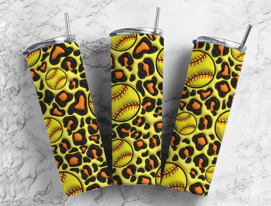 Leopard Softball Inflated Style Completed 20oz Skinny Tumbler