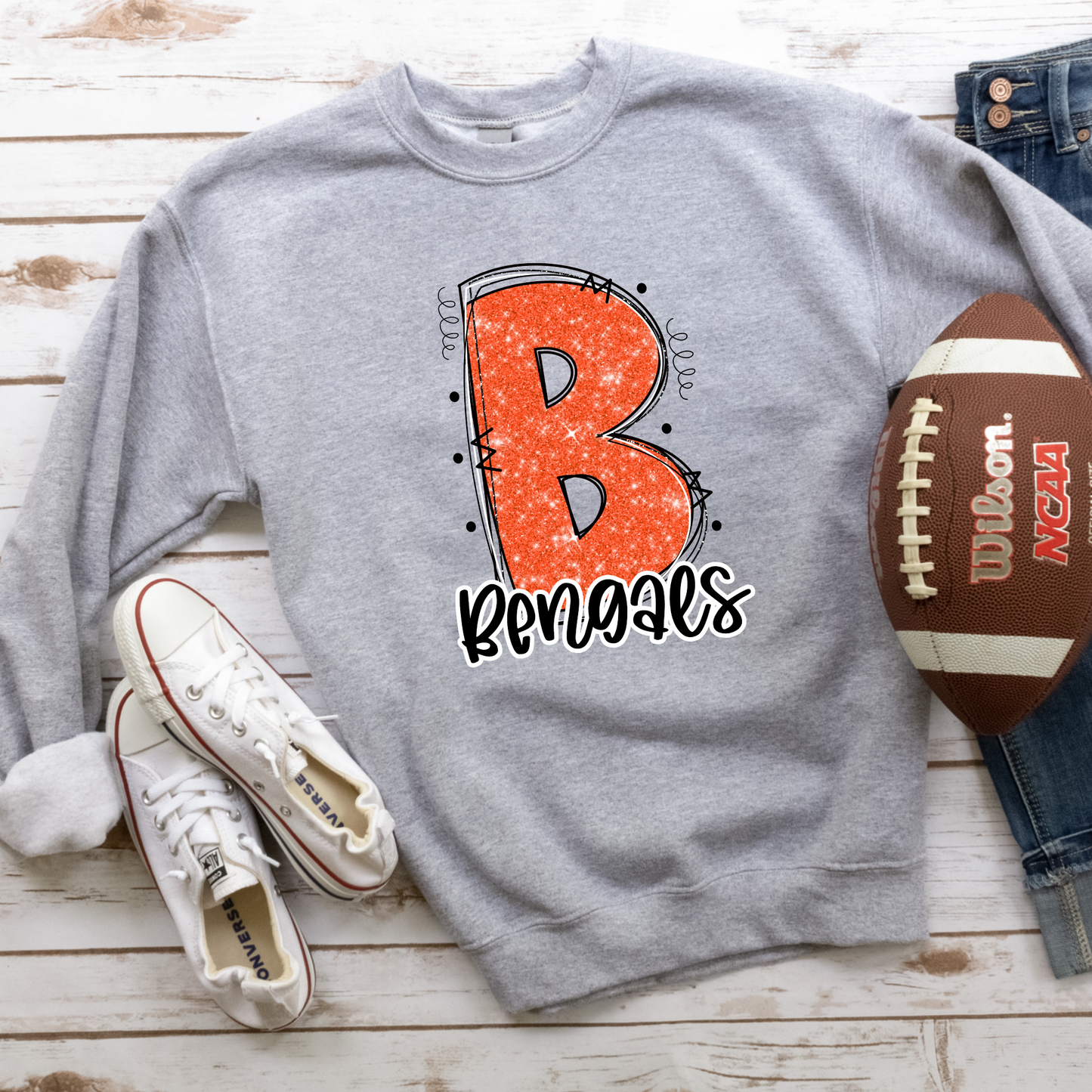 Bengals Glitter Varsity Doodle Graphic Tee