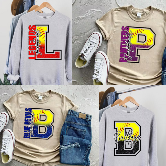 Softball Varsity Letter Glitter Mascot Design Mockup- No Physical Item!