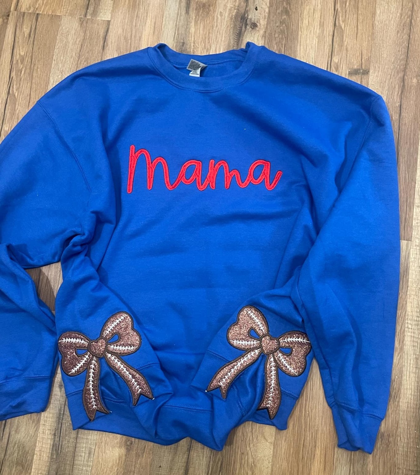 Football Side Bow Glitter Applique Embroidered Sweatshirt with Optional Front Embroidery