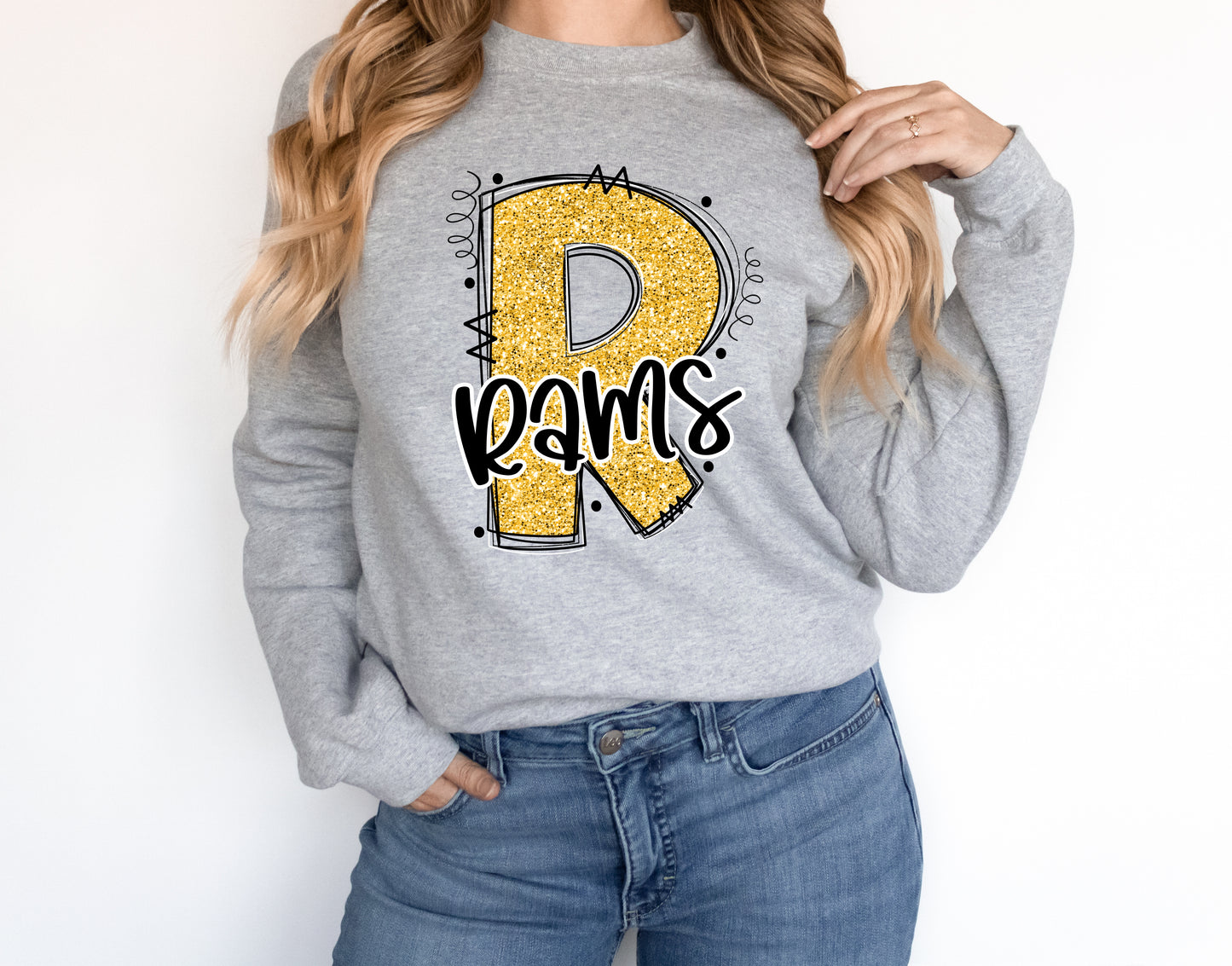 Rams Glitter Varsity Doodle Graphic Tee Graphic Tee