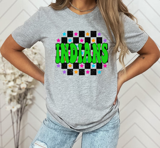 Indians Checkered Retro Graphic Tee