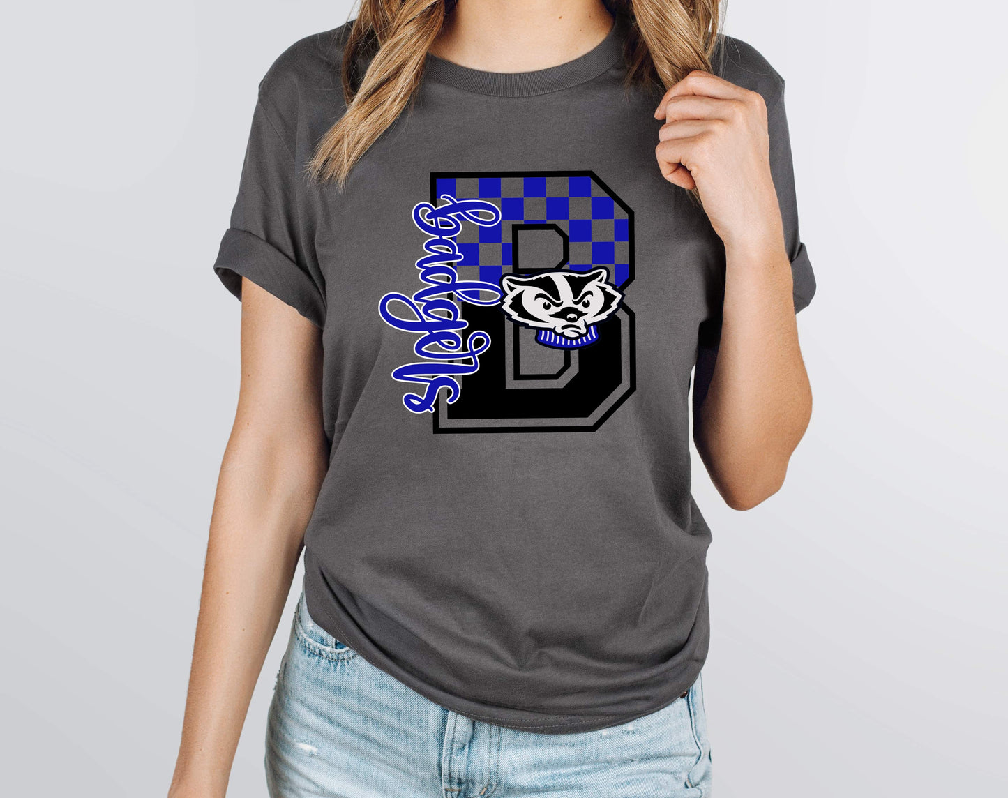 Badgers Blue Checkered Graphic Tee