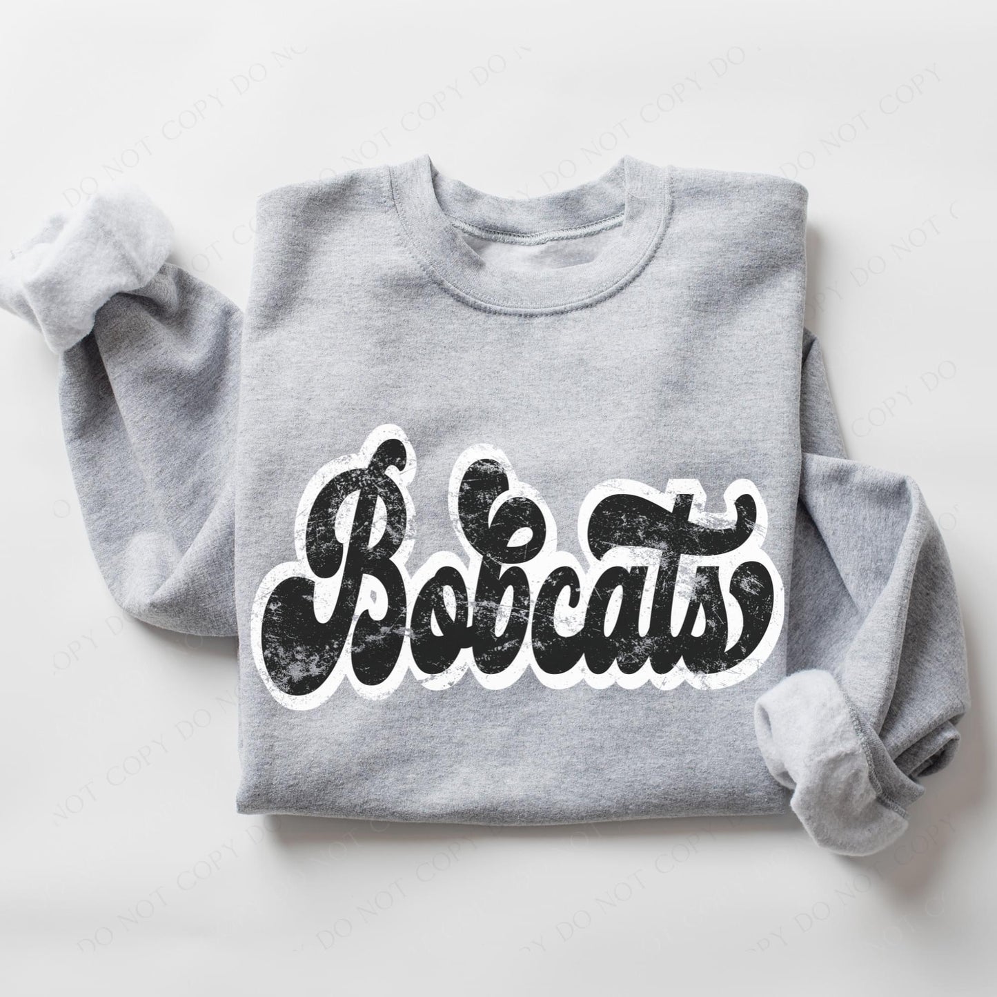 Bobcats Vintage Black & White Retro Shadow Distressed DTF Transfer