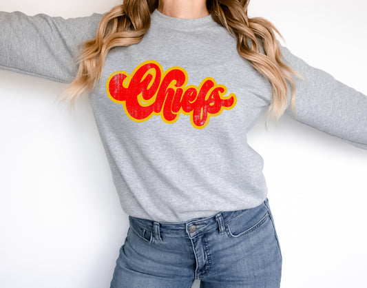 Chiefs Vintage  Retro Shadow Distressed DTF Transfer