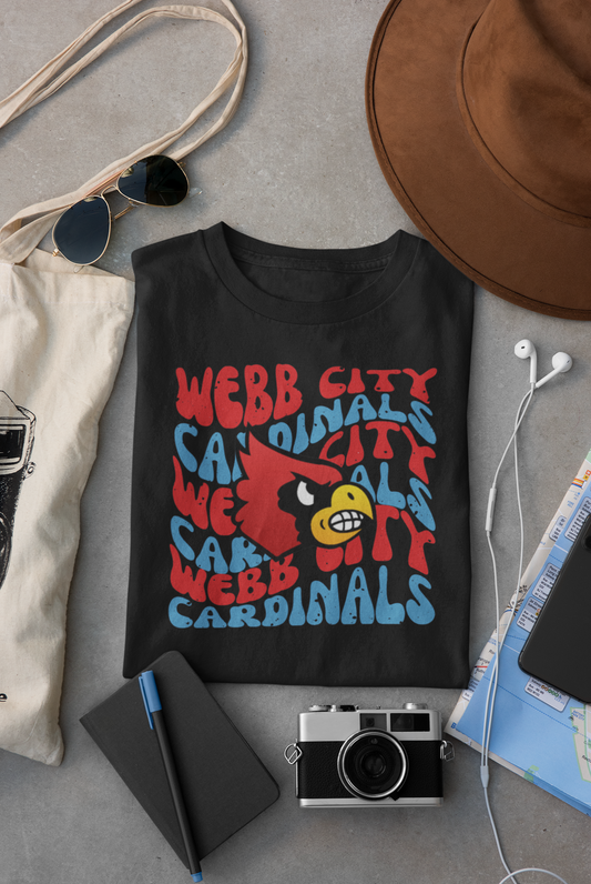 Webb City Cardinals Distressed Wavy Mascot Graphic Tee