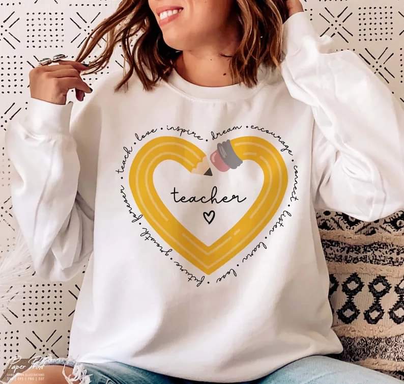 Teacher Pencil Heart Graphic Tee