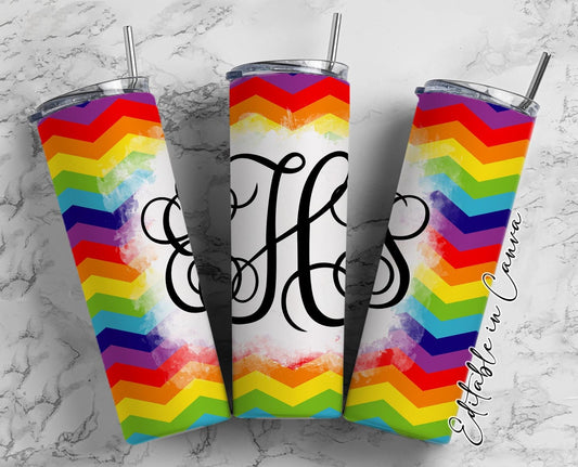 Rainbow ZigZag Vine Monogram 20oz Stainless Steel Skinny Tumbler