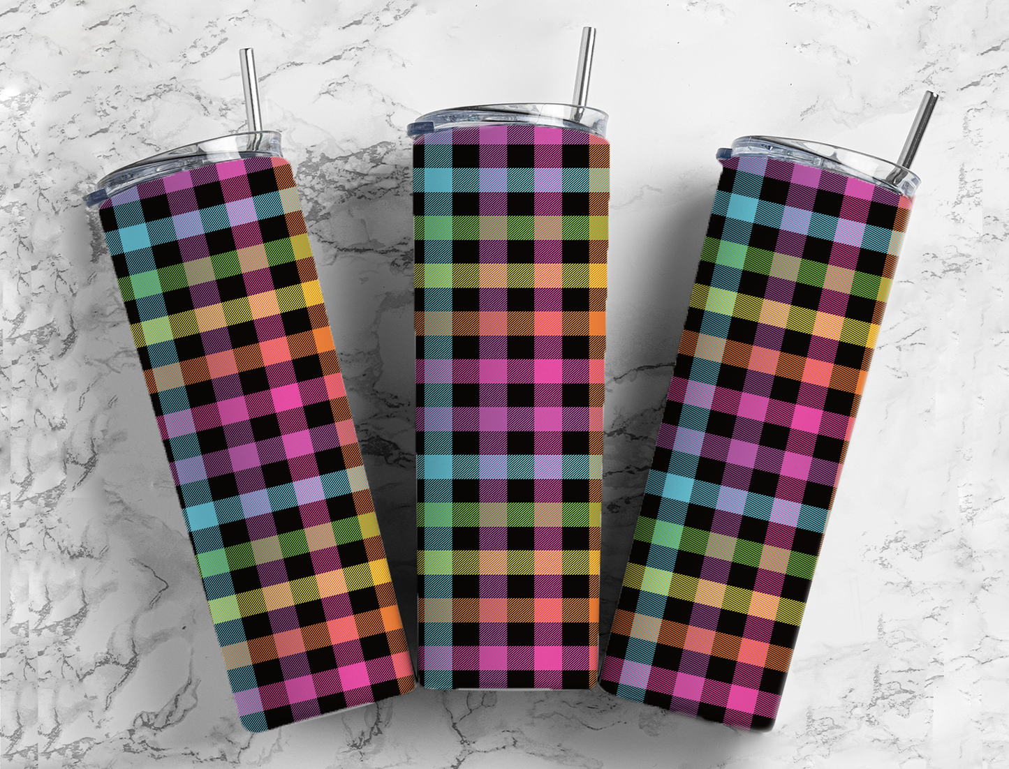 Rainbow Plaid Completed 20oz Skinny Tumbler