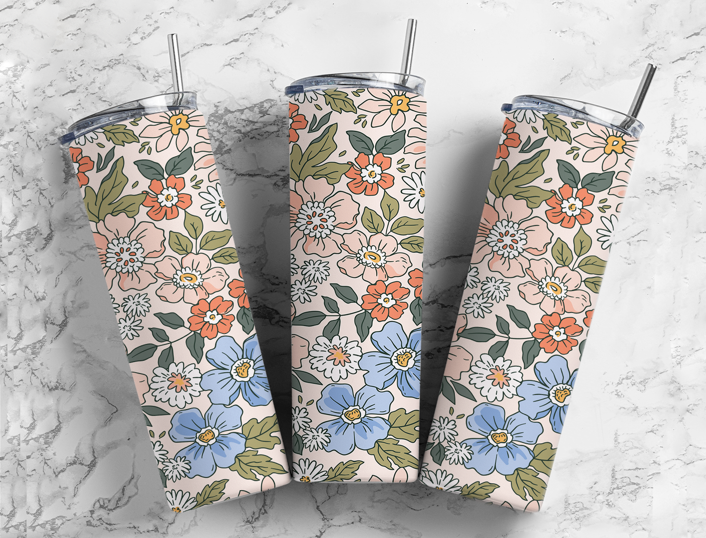 Spring Floral Print Completed 20oz Skinny Tumbler