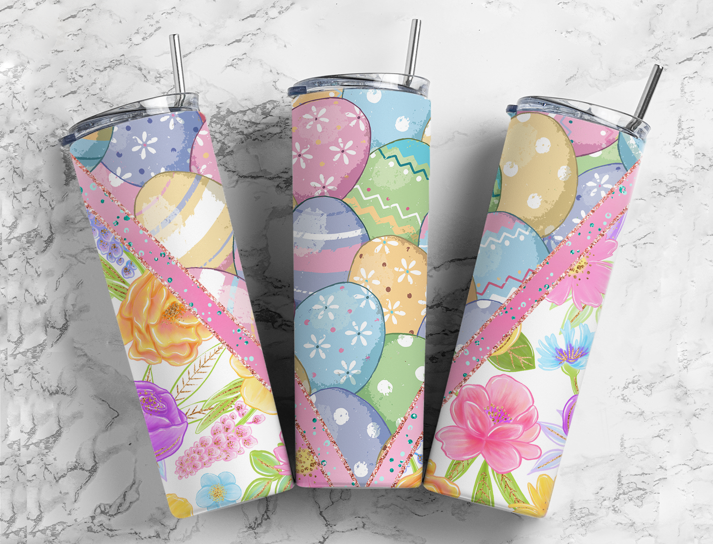 Easter Eggs and Flowers Completed 20oz Skinny Tumbler