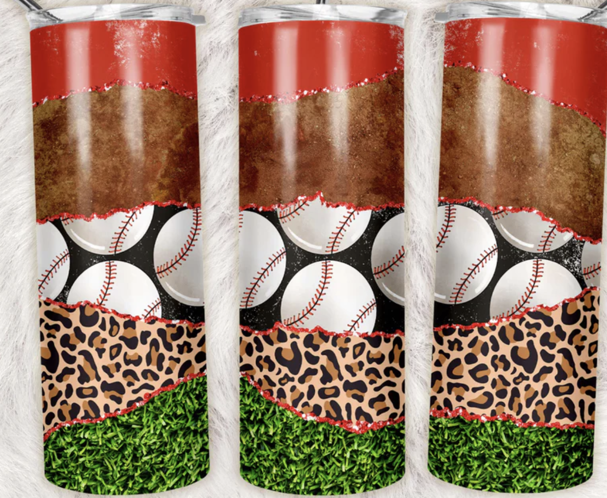 Baseball Mixed Media Completed 20oz Skinny Tumbler