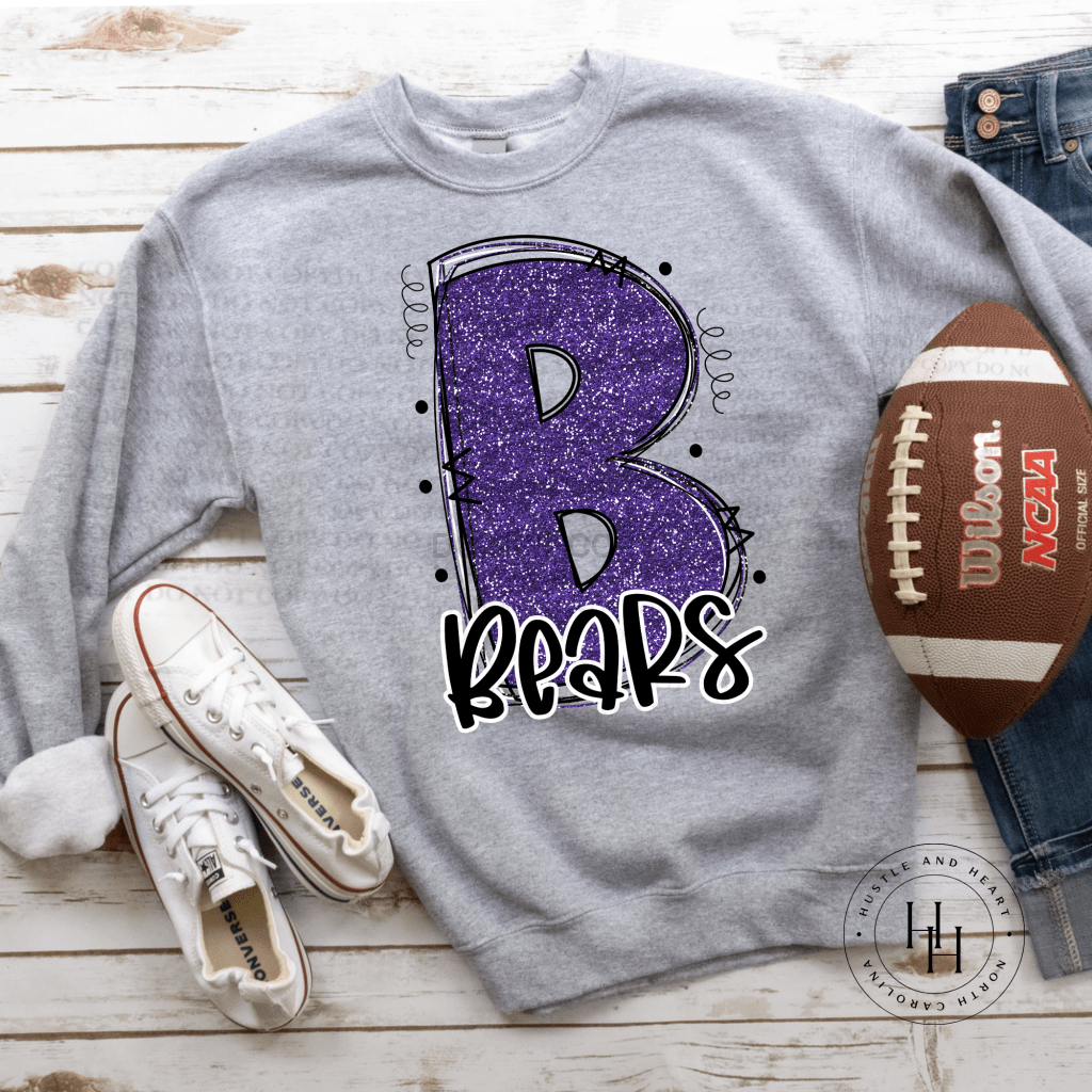 Bears Purple Glitter Varsity Doodle Unisex Tee