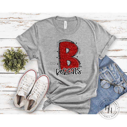 Bobcats Red Glitter Varsity Doodle Unisex Tee