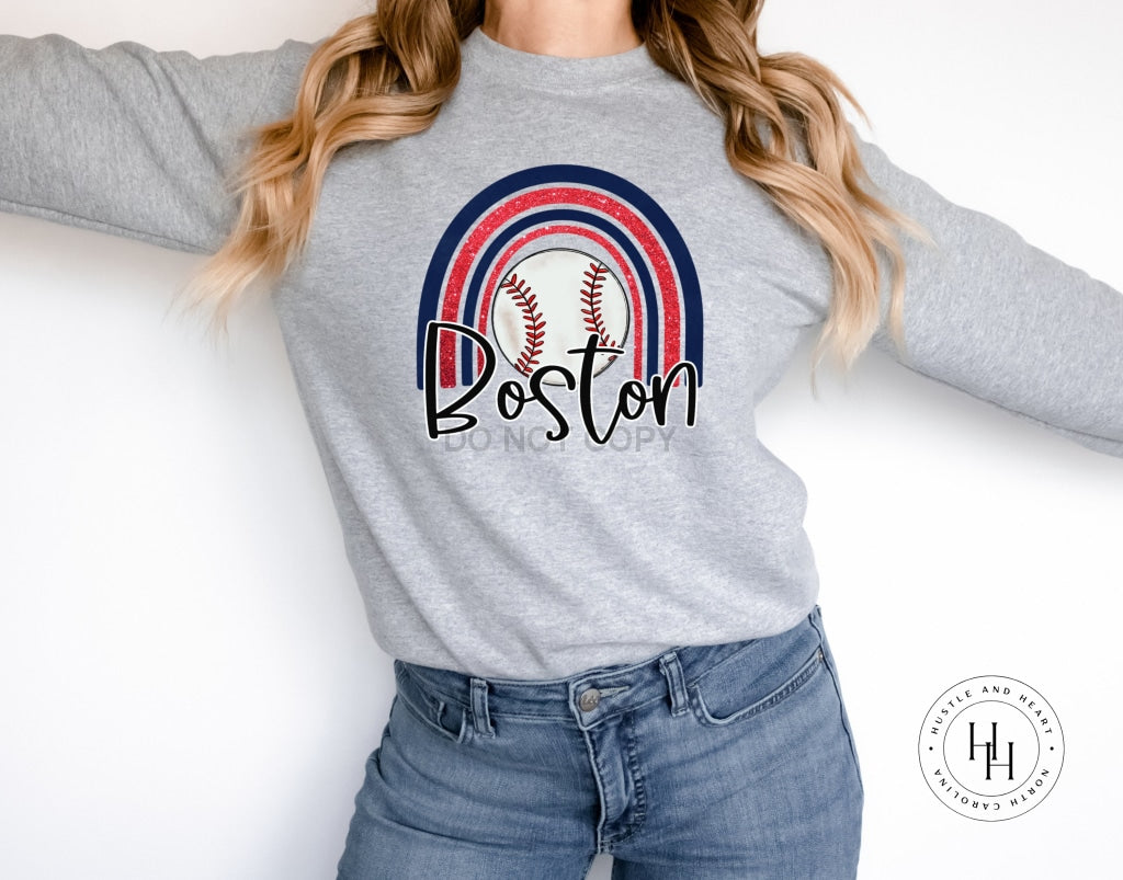 Boston Baseball Faux Glitter Rainbow Graphic Tee Youth Small / Unisex Dtg