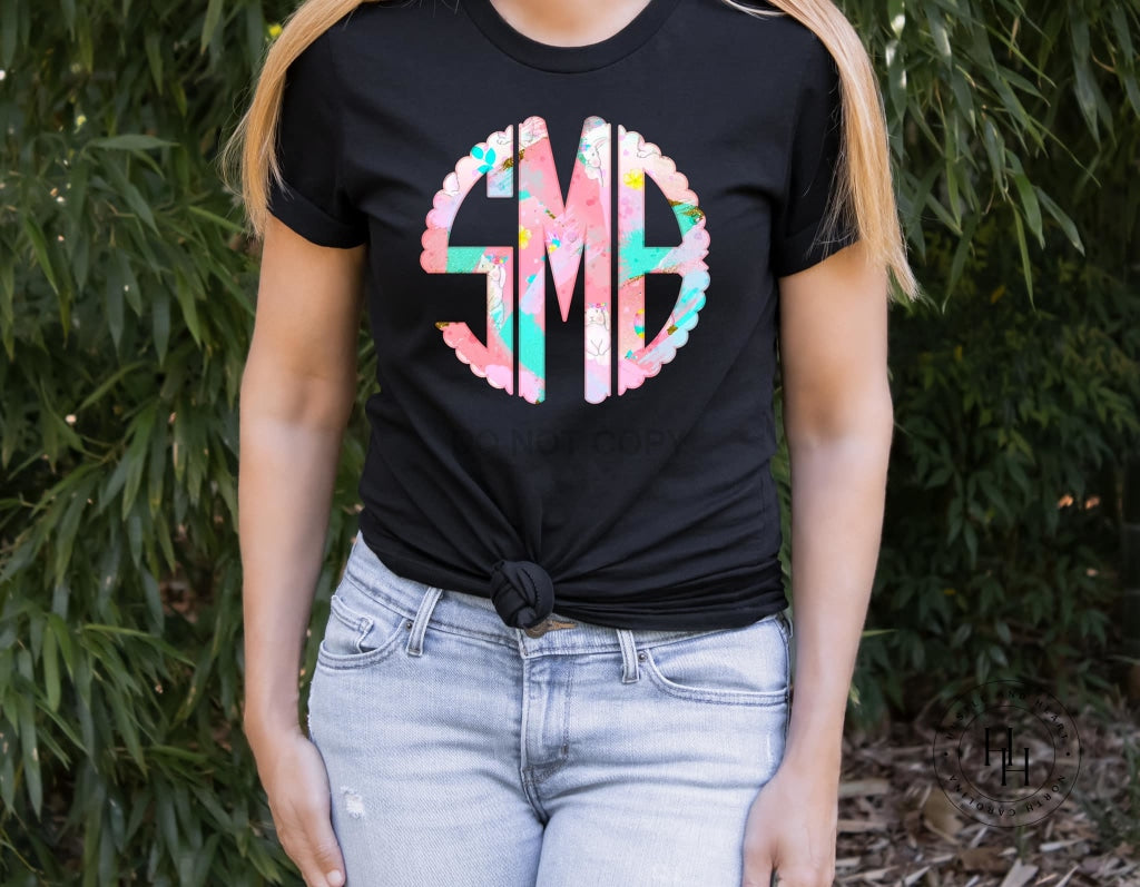 Bright Spring Swirl Monogram Graphic Tee Shirt