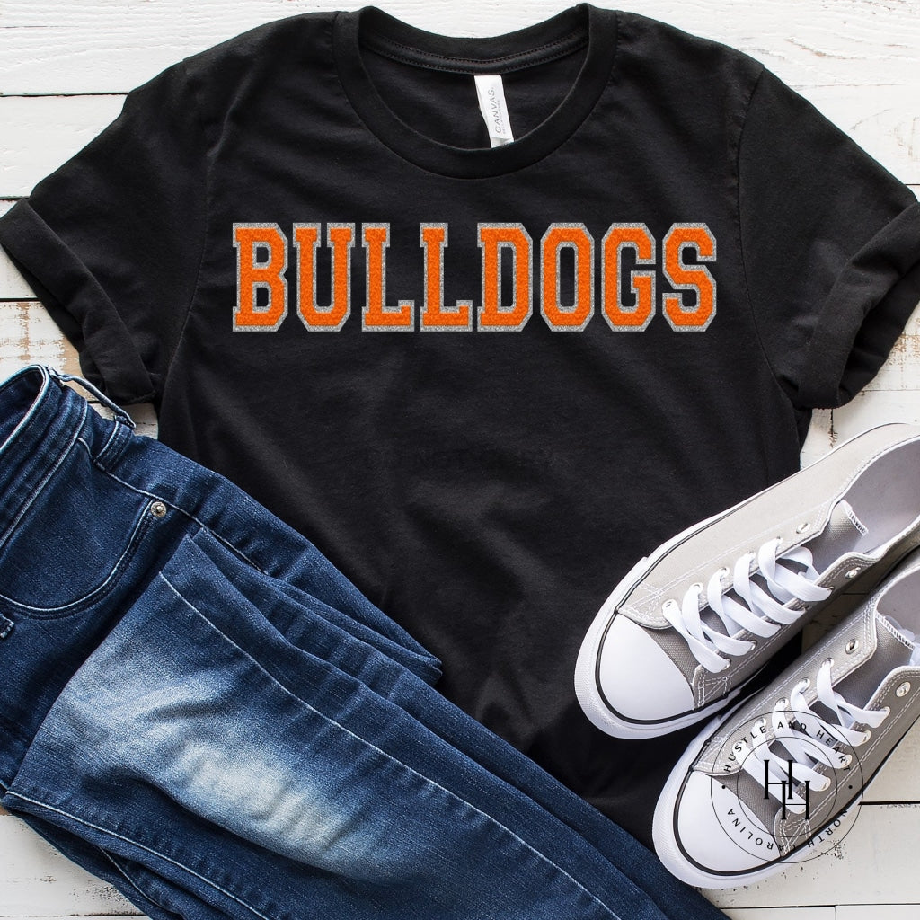 Bulldogs Orange Faux Chenille Letters Graphic Tee