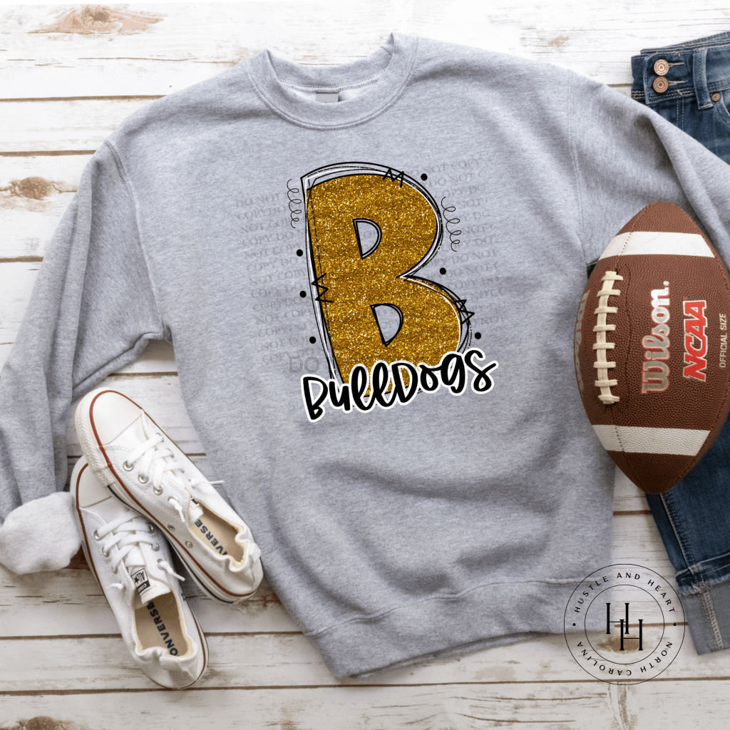 Bulldogs Yellow Gold Glitter Varsity Doodle Unisex Tee