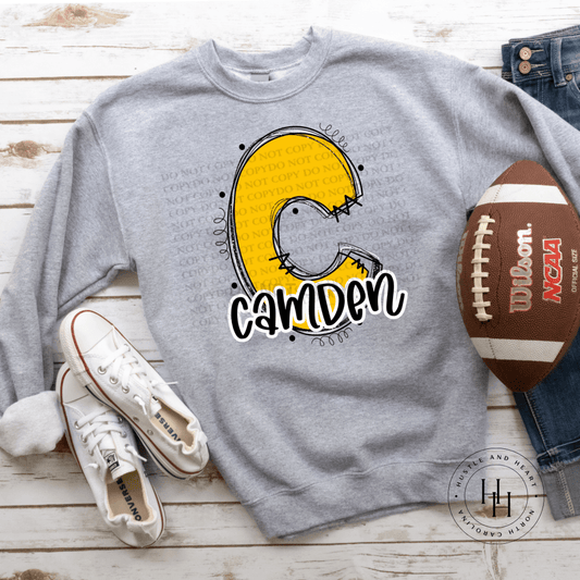 Camden Yellow Gold Glitter Varsity Doodle Unisex Tee