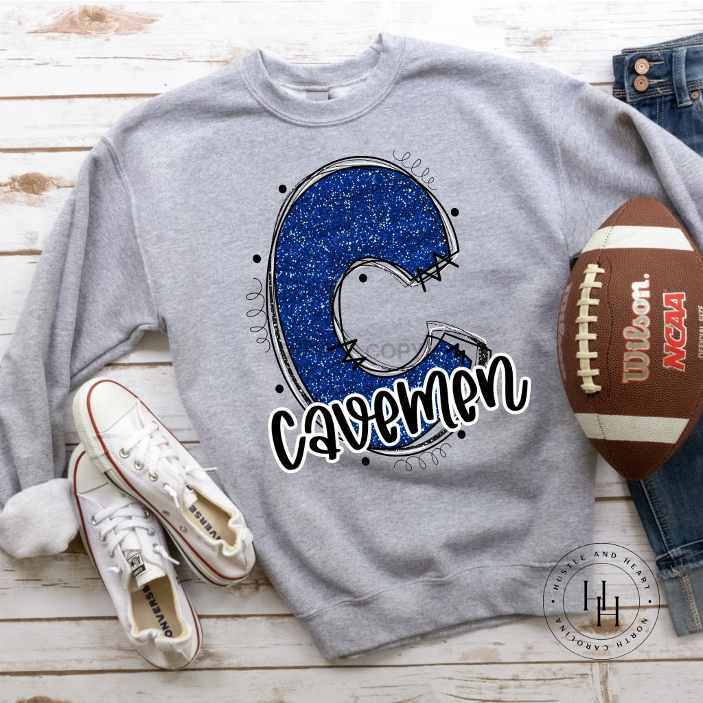 Cavemen Blue Glitter Varsity Doodle Unisex Tee