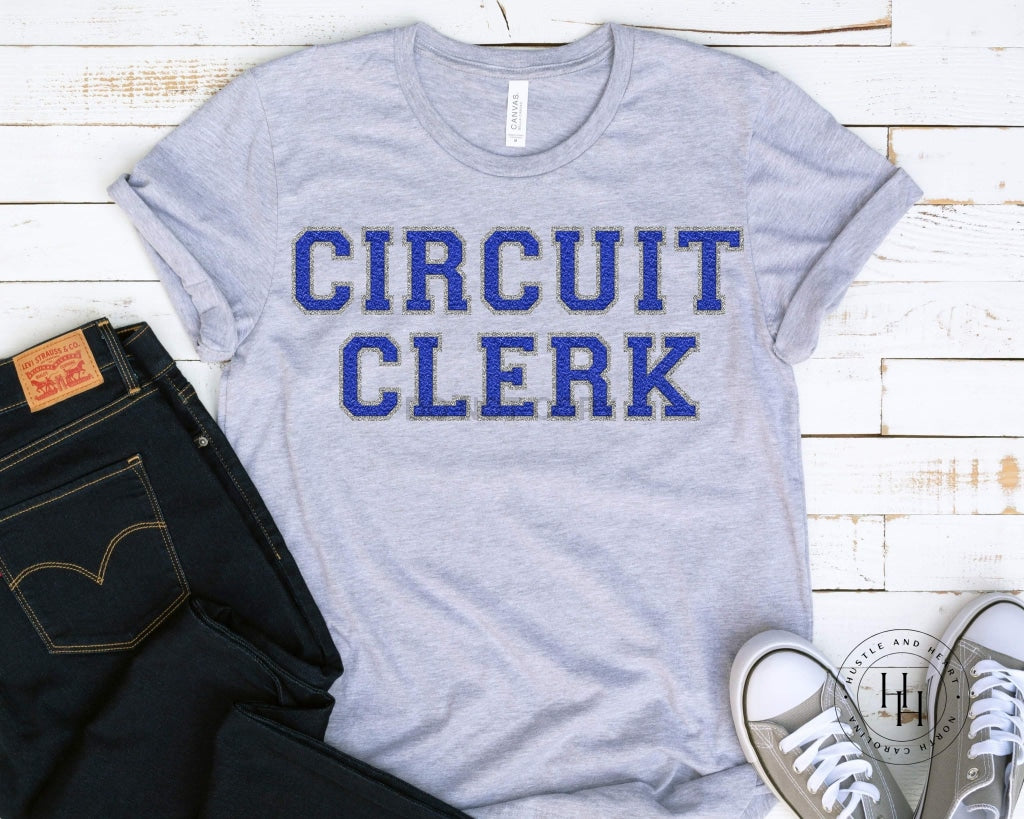 Circuit Clerk Royal Blue/silver Faux Chenille Letters Graphic Tee Dtg