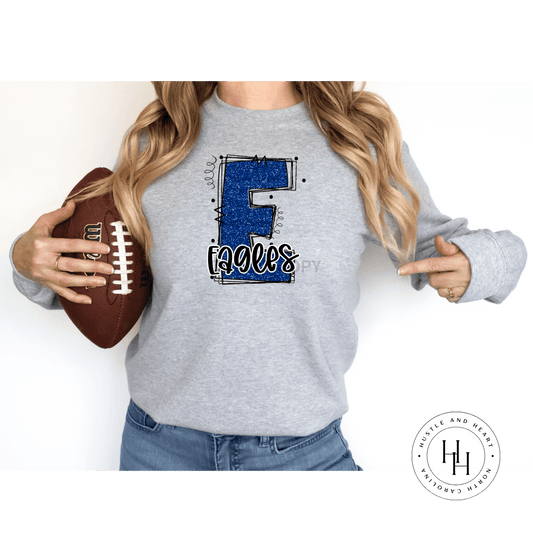 Eagles Blue Glitter Varsity Doodle Graphic Tee Unisex Tee