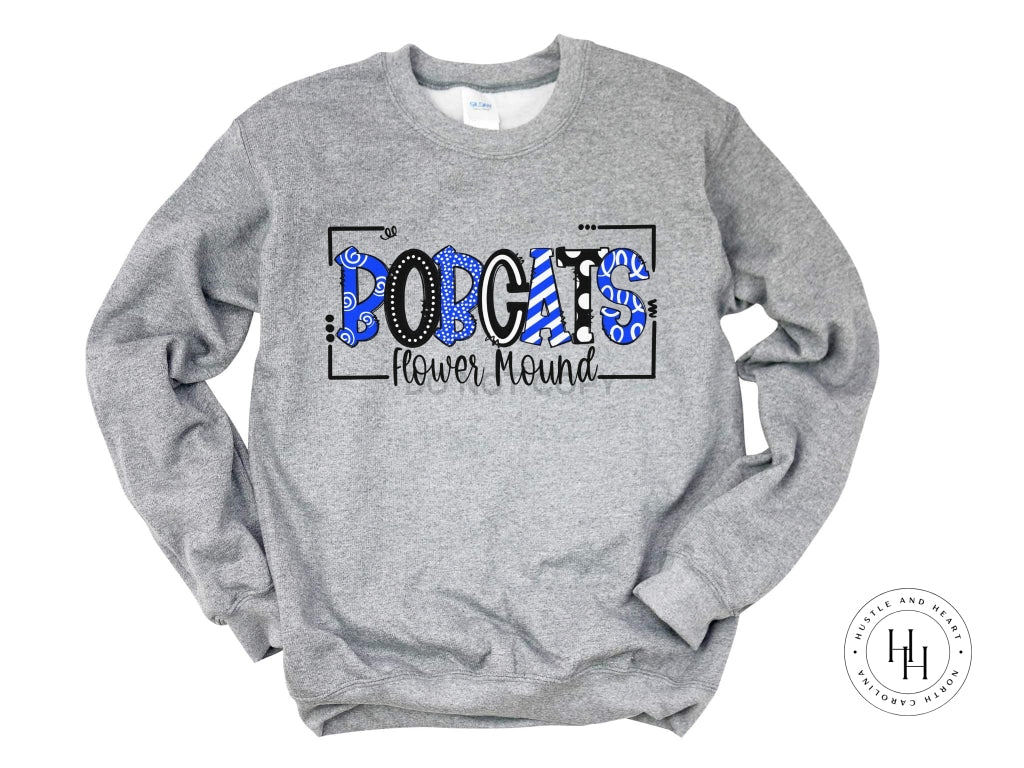 Flower Mound Bobcats Blue/black/white Doodle Graphic Tee Unisex