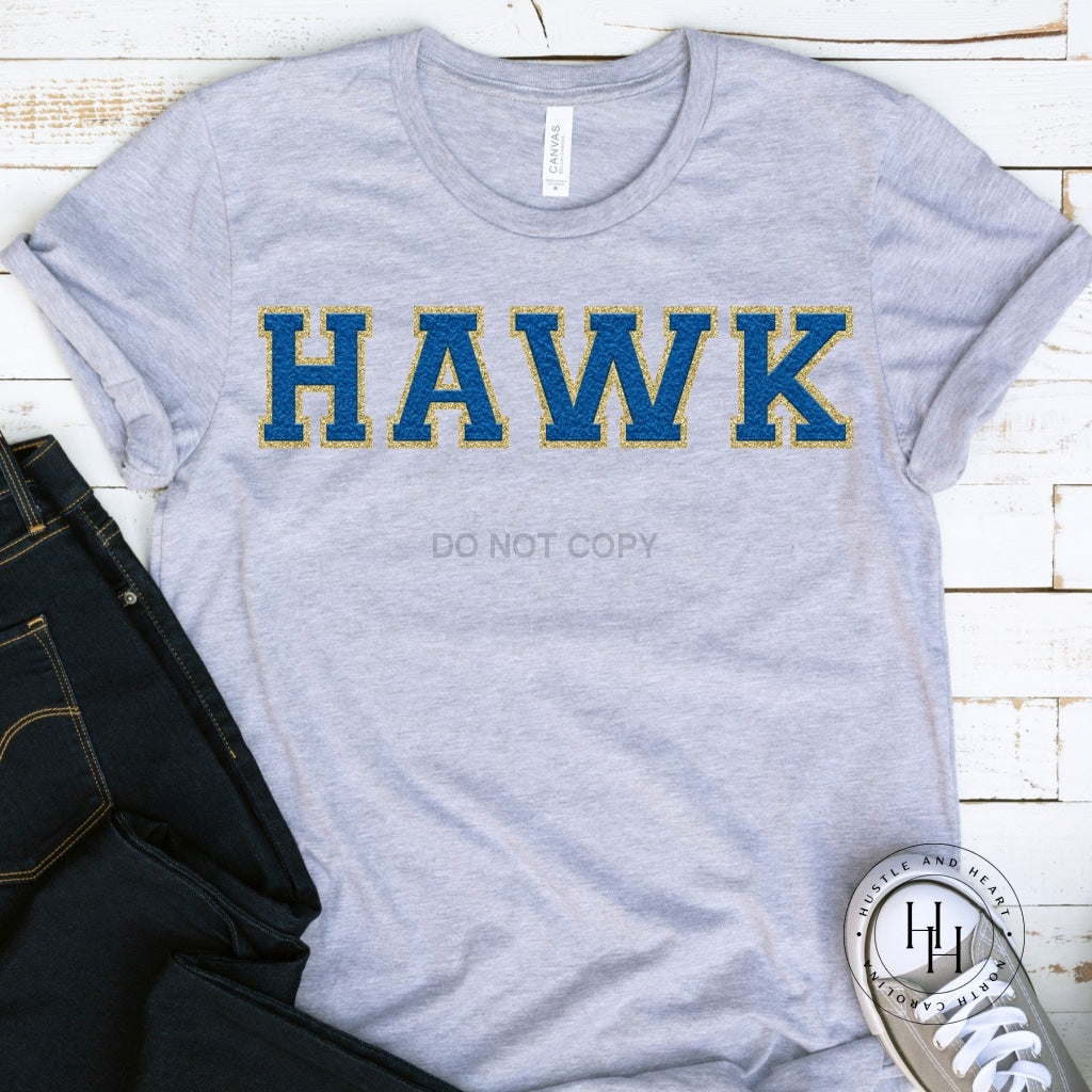 Hawk Sapphire Faux Chenille Letters Graphic Tee