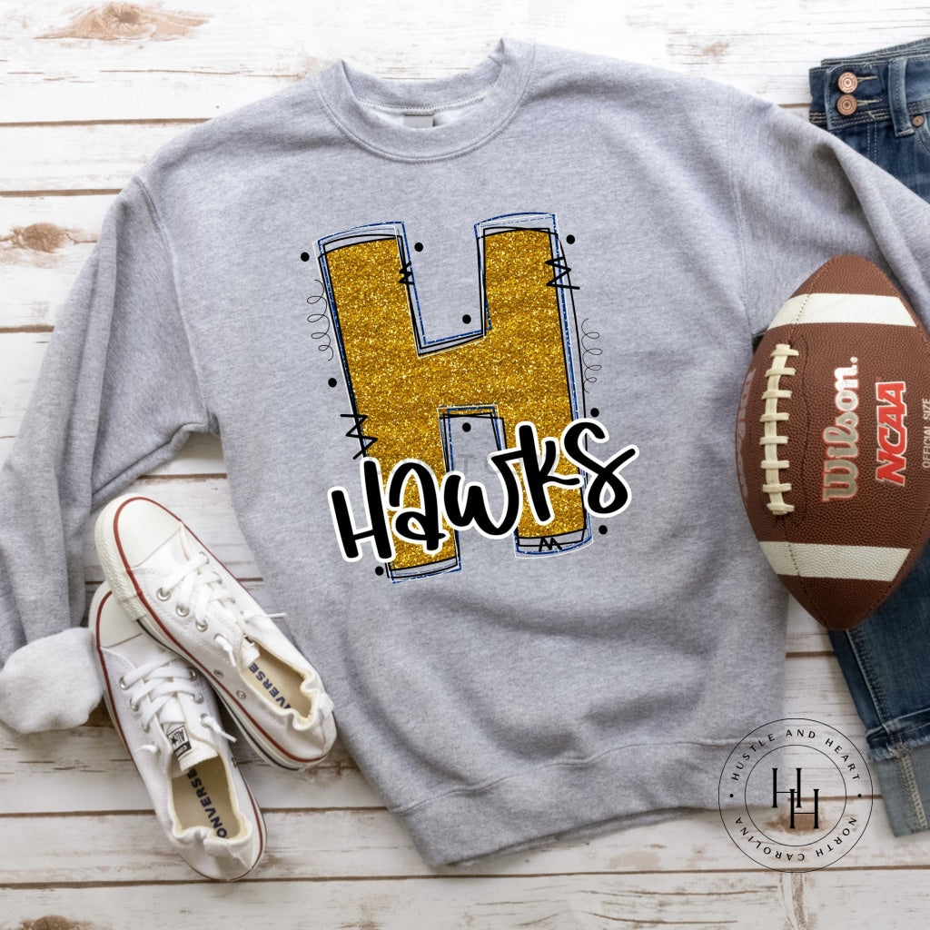 Hawks Yellow/blue Glitter Varsity Doodle Graphic Tee Unisex Tee