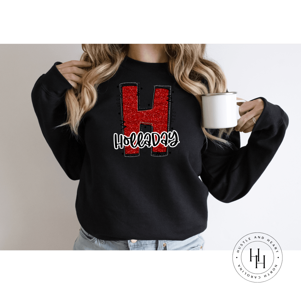 Holladay Red Glitter Varsity Doodle Graphic Tee Unisex Tee