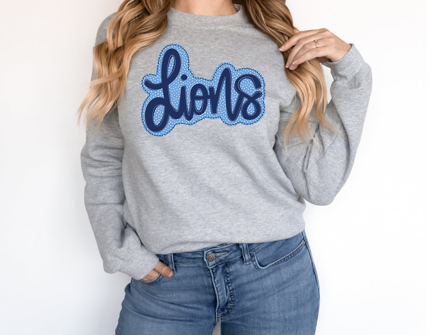 Lions Navy/Light Blue Faux Applique