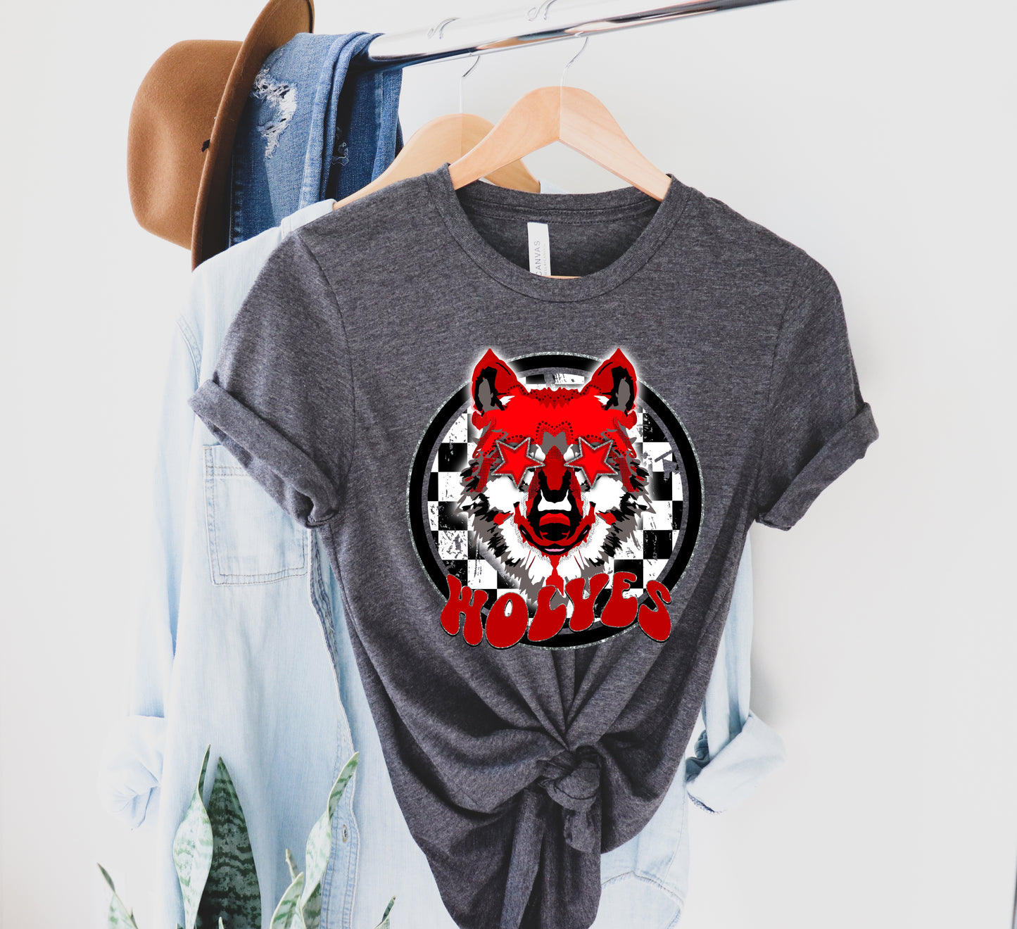 Wolves Checkered Preppy Graphic Tee