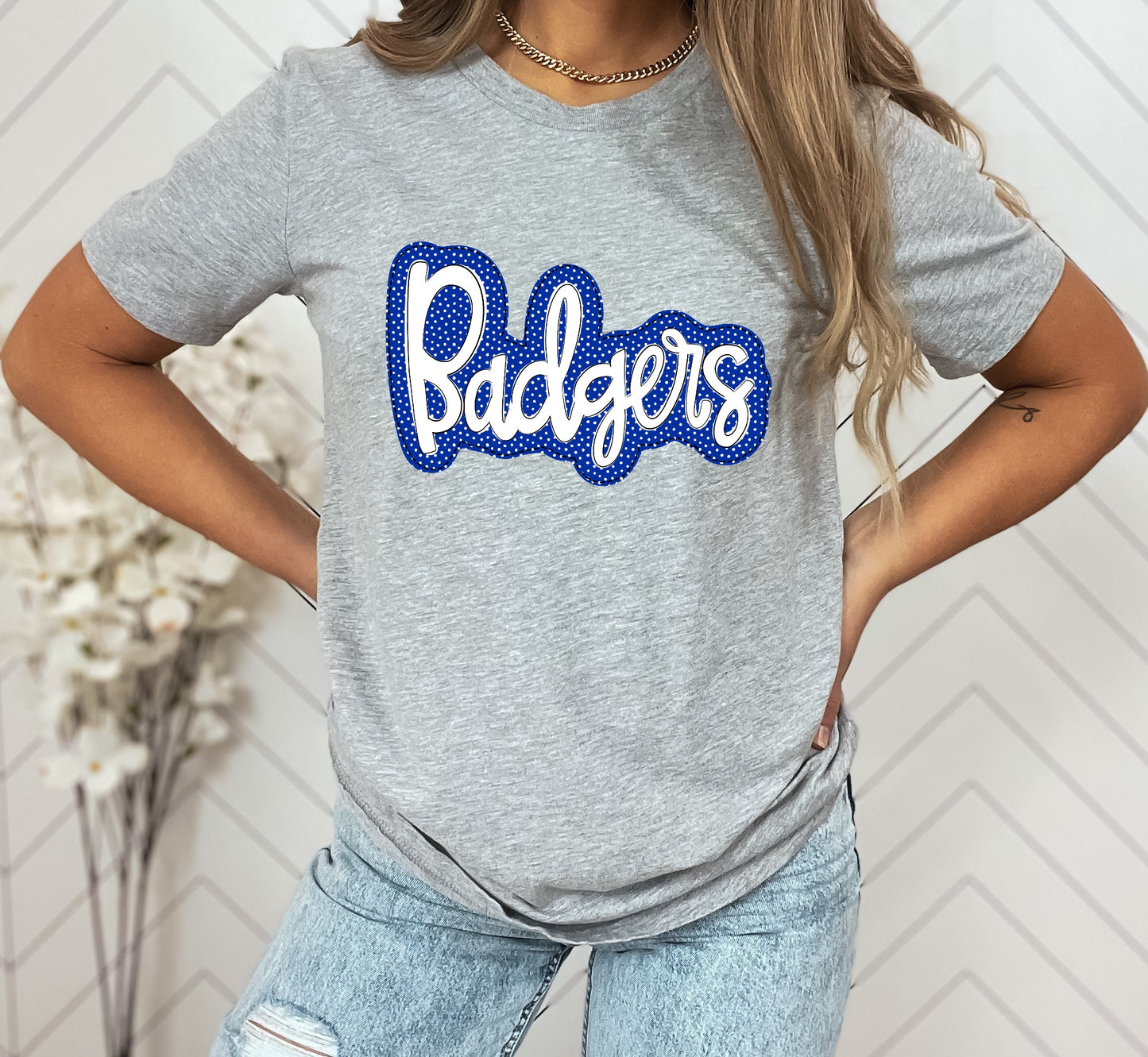 Badgers Blue/White Faux Applique Graphic Tee