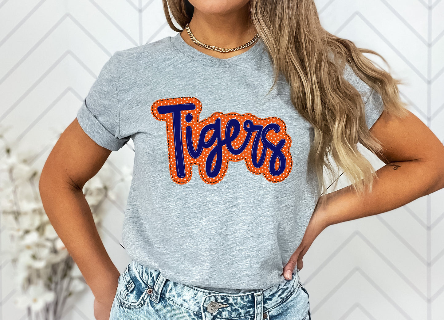 Tigers Navy and Orange Faux Applique