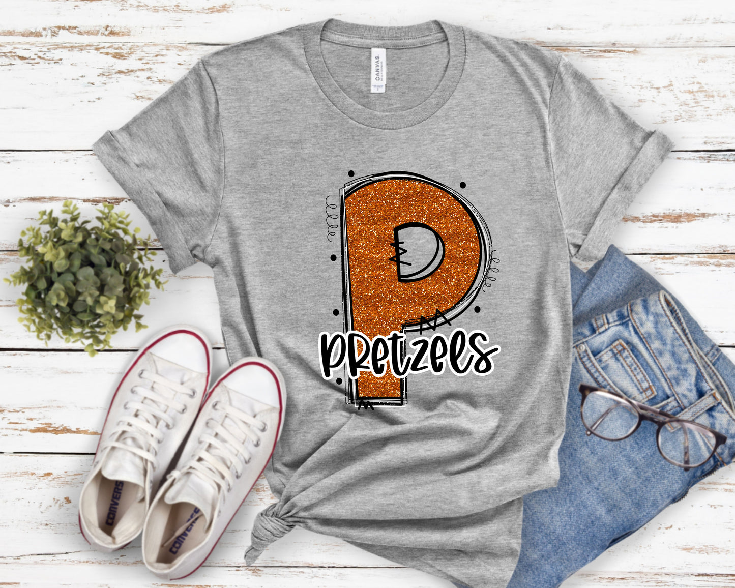 Pretzels Glitter Varsity Doodle Graphic Tee Graphic Tee