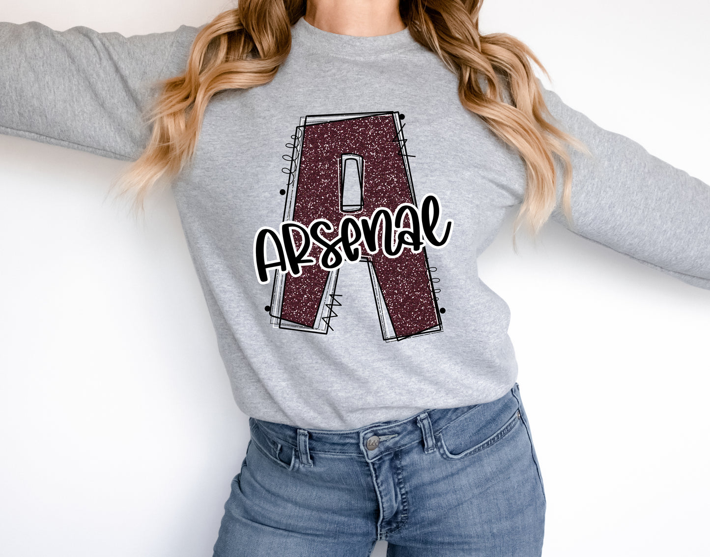 Arsenal Glitter Varsity Doodle Graphic Tee