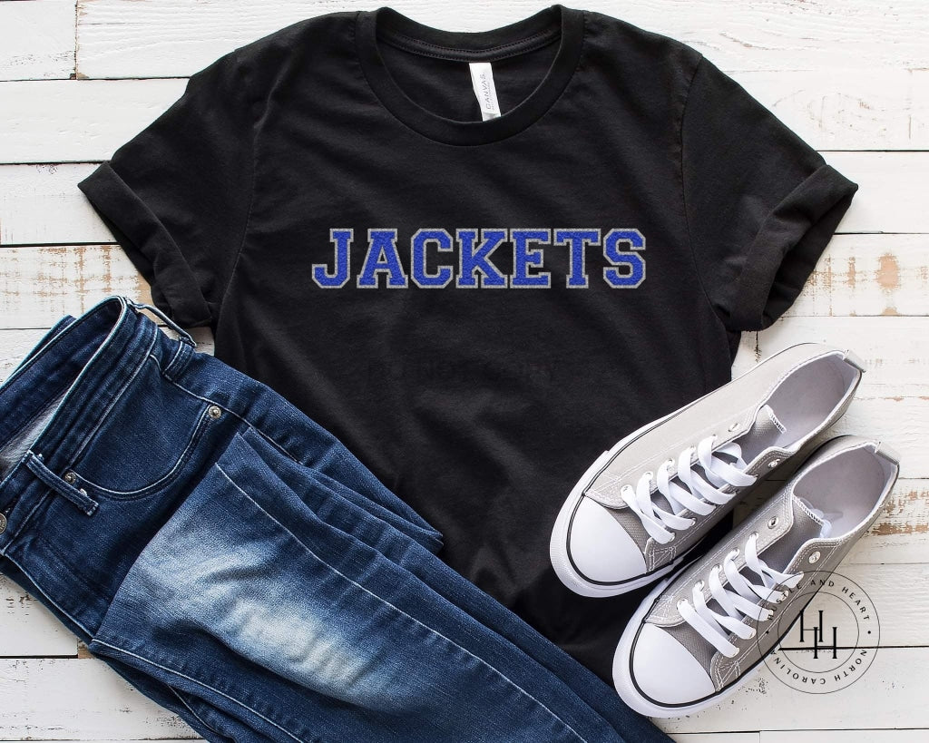 Jackets Blue Faux Chenille Letters Graphic Tee