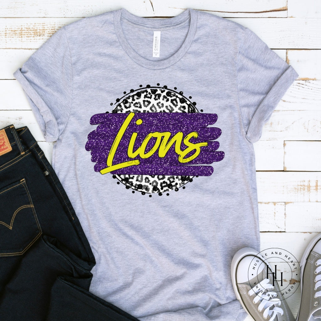 Lions Purple/yellow Grey Leopard Graphic Tee Shirt